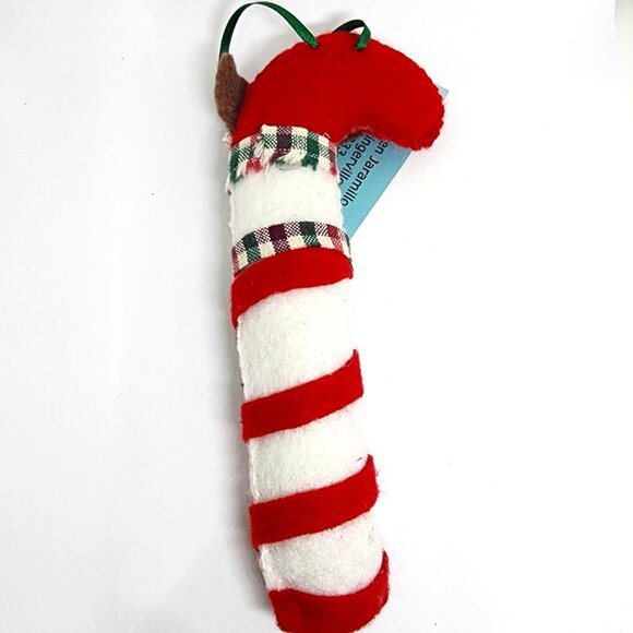 Handmade Reindeer Candy Cane Red White Felt Plush Christmas Holiday Ornament - Picture 6 of 7
